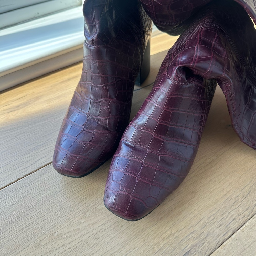 Franco Sarto Tall Croc Boots in Burgundy
